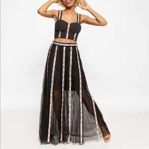 Women’s Black Dress Crop Two Piece Set